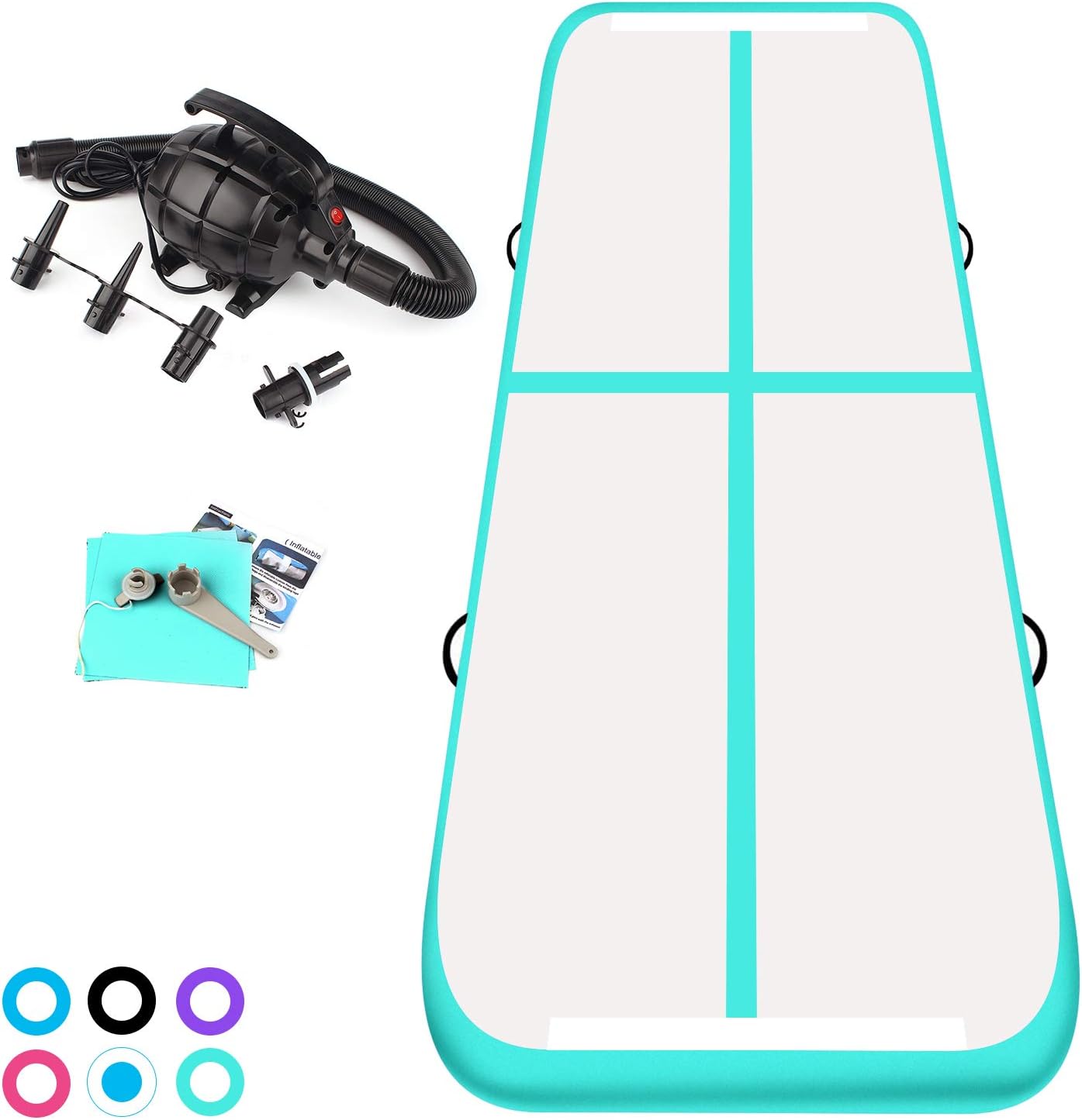 Fojusteu Airtrack Tumbling Mat Inflatable 20CM Thick 3/4/5/6/7/8M Gymnastics Mat Flooring Air track with 500W Pump for Picnic/Gym/Yoga/Training/Kids/Home Sport