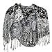 SILVERFEVER Silver Fever Pashmina - Jacquard Paisley Shawl - Stylish Scarf - Double Sided Wrap (Black/Silver)