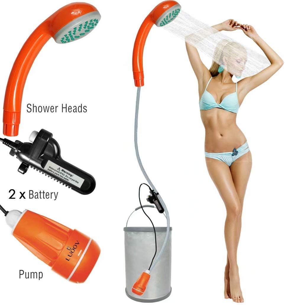 Qbuds Portable Camping Shower, Compact Shower Pump with Dual Detachable USB Rechargeable Batteries - Image 3