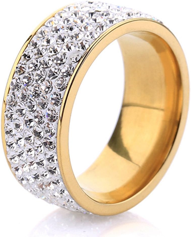 MCSAYS Fashion Jewelry 5 Row Clear Crystal Stainless Steel Engagement Rings Iced Out Bling CZ Ring