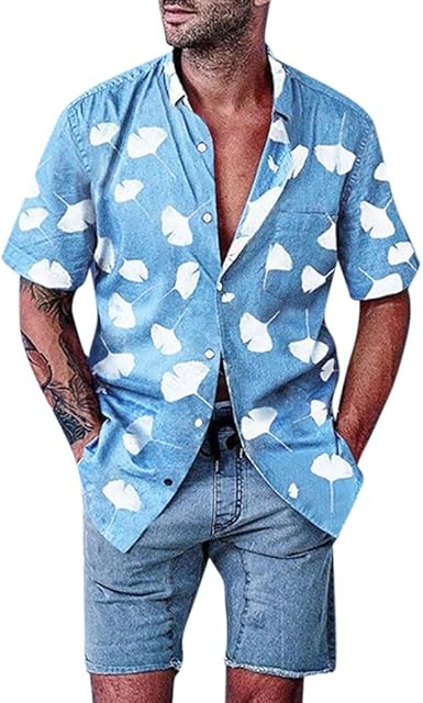 Deelin Chemise Homme Manches Courtes Casual D Ete Mode Motif Ginkgo Biloba Impression Boutonne Revers Ample Chemise Hawaienne Homme Top Shirt Chemise De Plage Amazon Fr Vetements Et Accessoires