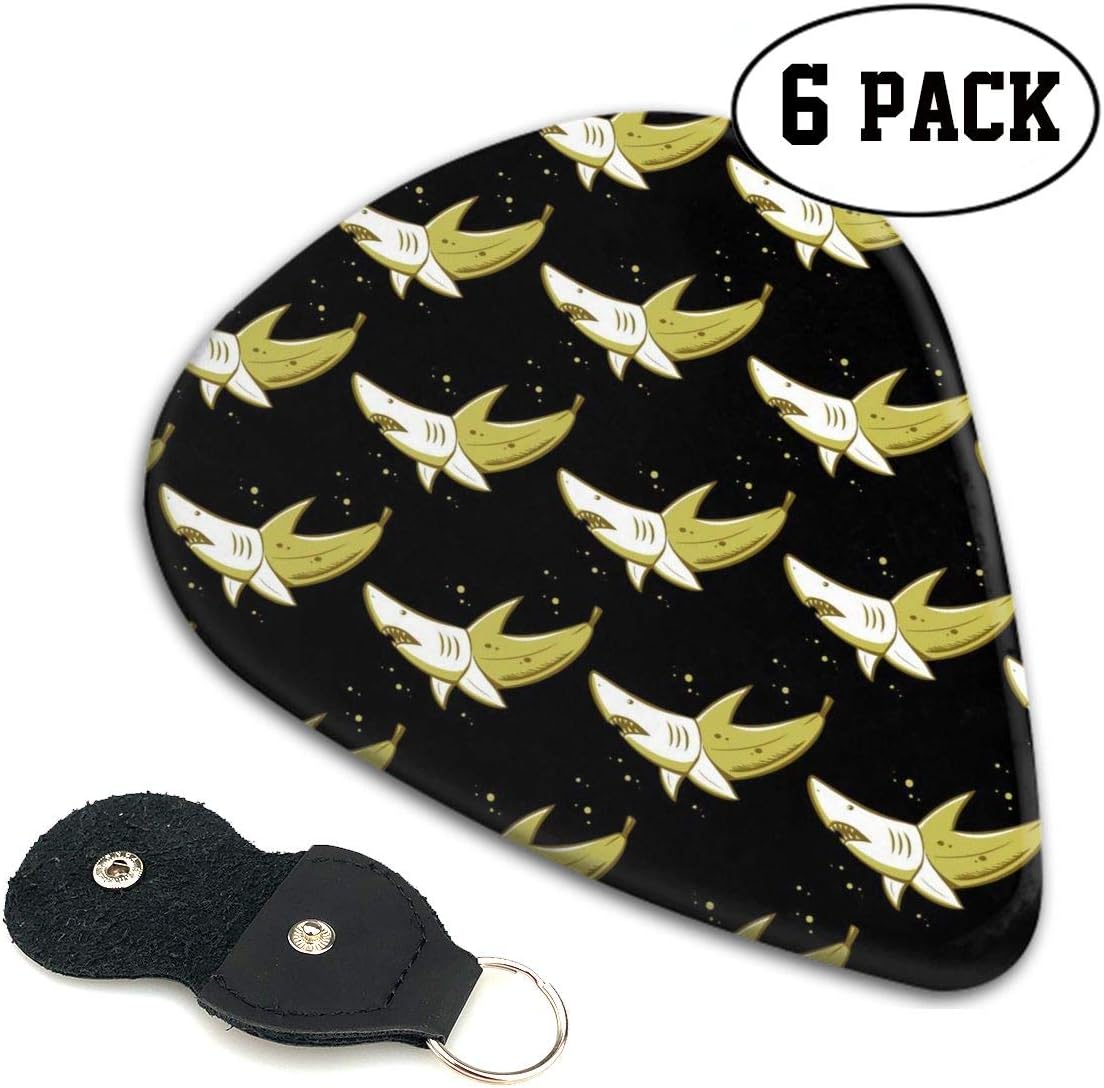 Semi-Round Guitar Picks Banana Shark Guitar Paddles for Electric Acoustic Or Bass Guitar, Music Lovers, 6 Pack, 0.46mm/0.71mm/0.96mm