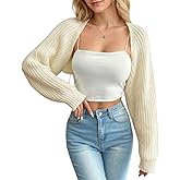 AJELIFHL Women Long Sleeve Knit Bolero Open Front Shrug Sweater Drop Shoulder Solid Loose Fit Rib Knit Cropped Cardigan
