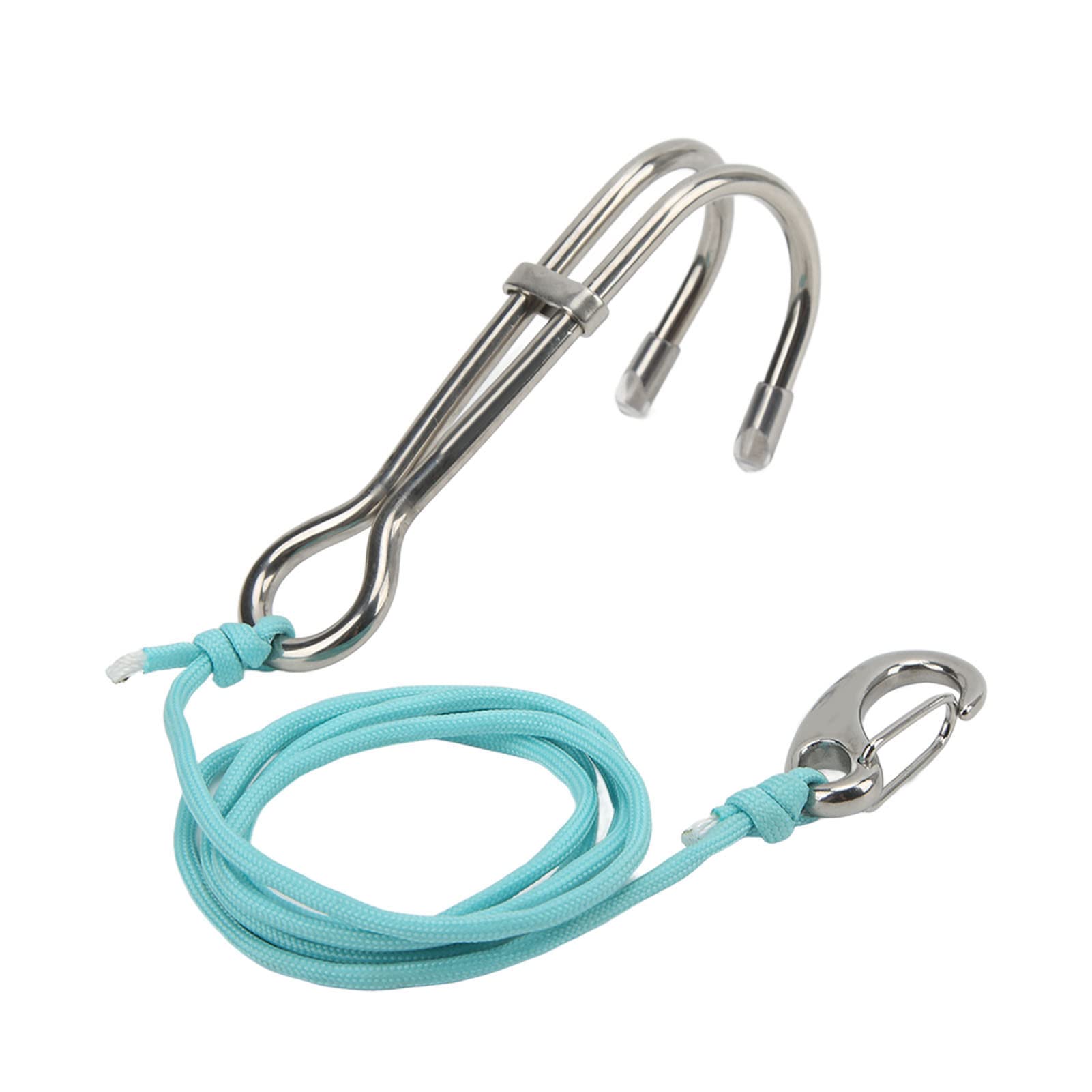 DEWIN Diving Drift Hook, Stainless Steel Reef Hook Scuba Double Reef Hook with Luminous Nylon Line, Water Sports Safety Tools for Cave or Drift Diving Underwater Activities（Sky blue）