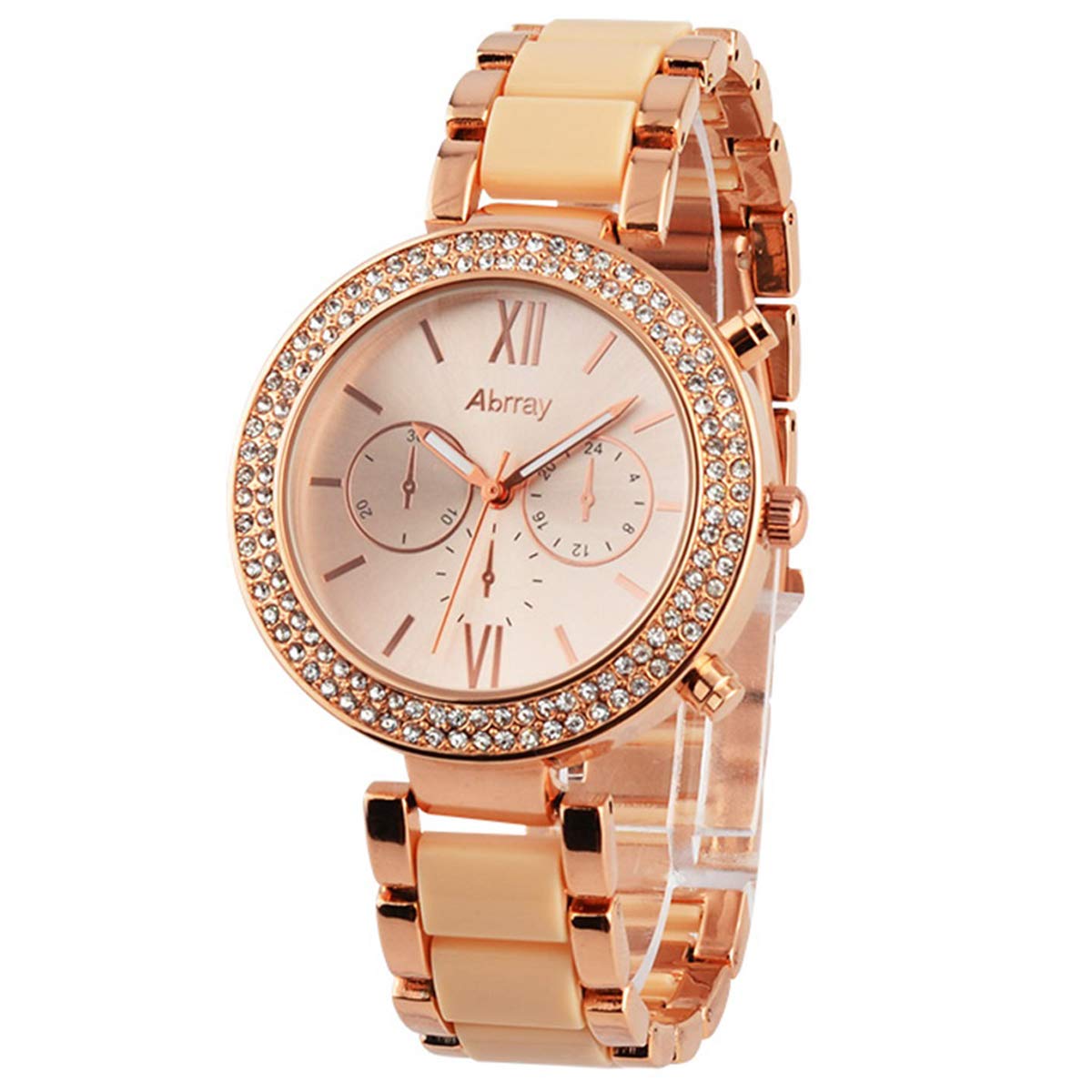 Abrray Rose Gold Watch Women Quartz Waterproof Watch Luxury Alloy Bracelet Business and Casual Watch