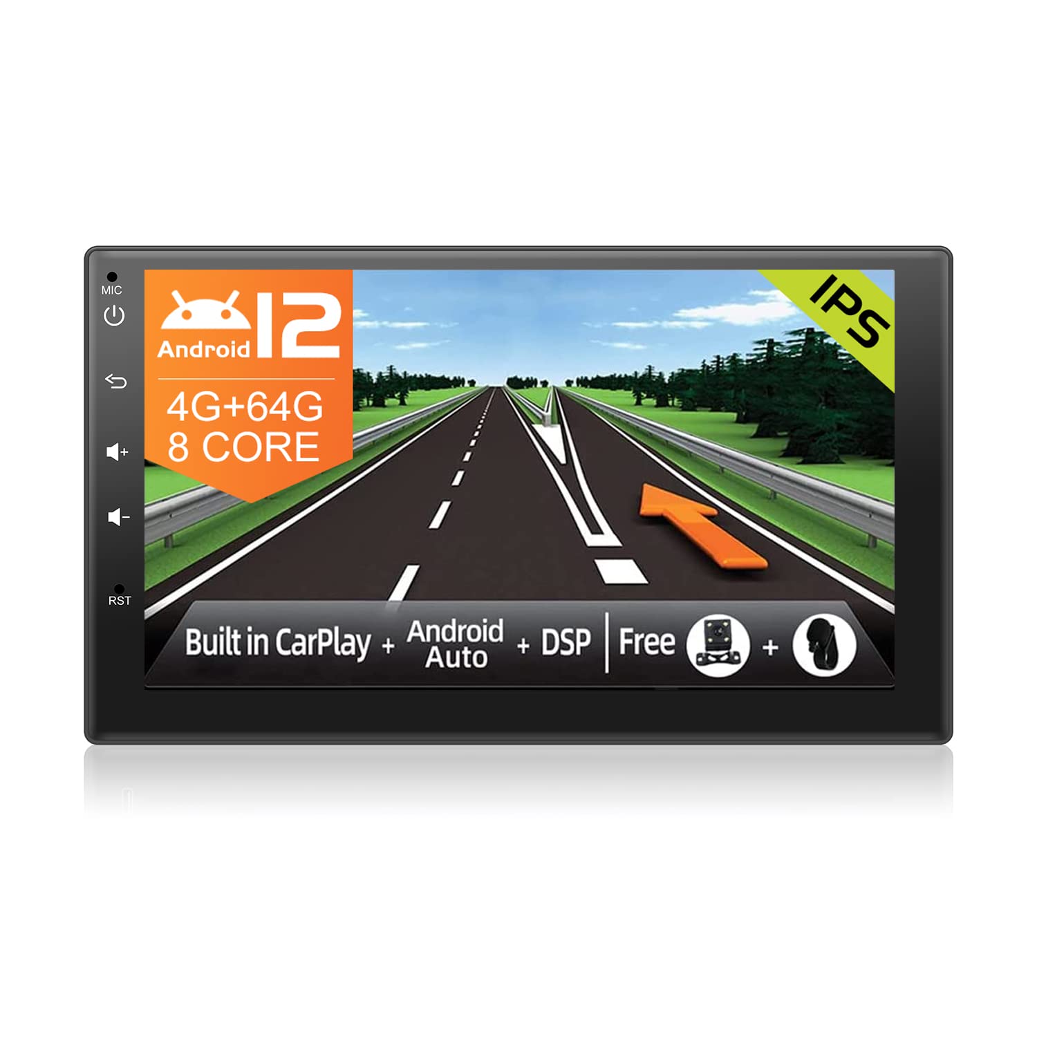 JOYX Android 10 Double Din Car Stereo Head unit - [4G+64G] - Built-in DSP/Carplay/Android Auto - Free LED Backup Camera Microphone - Support DAB WIFI Bluetooth5.0 Steering Wheel Mirrorlink -7 Inch