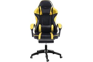 NTIIBCUY Ergonomic Gaming Chair with Footrest, PU Leather Video Game Chairs for Adults, Executive Office Chair Gamer Chair, Comfortable Computer Chair for Heavy People, Yellow