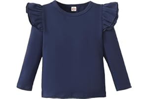 Sanpersonlin Toddler Baby Girl Solid Color T Shirt Kids Blouse Basic Plain Ruffle Top Cotton Casual Clothes