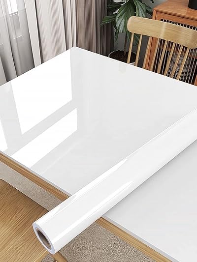Assnit Self Adhesive White Wallpaper 45cm x 500cm Peel and Stick Vinyl Film