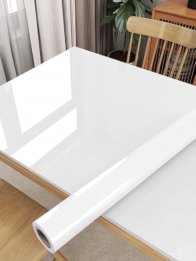 Assnit Self Adhesive White Wallpaper 45cm x 500cm Peel and Stick Vinyl Film