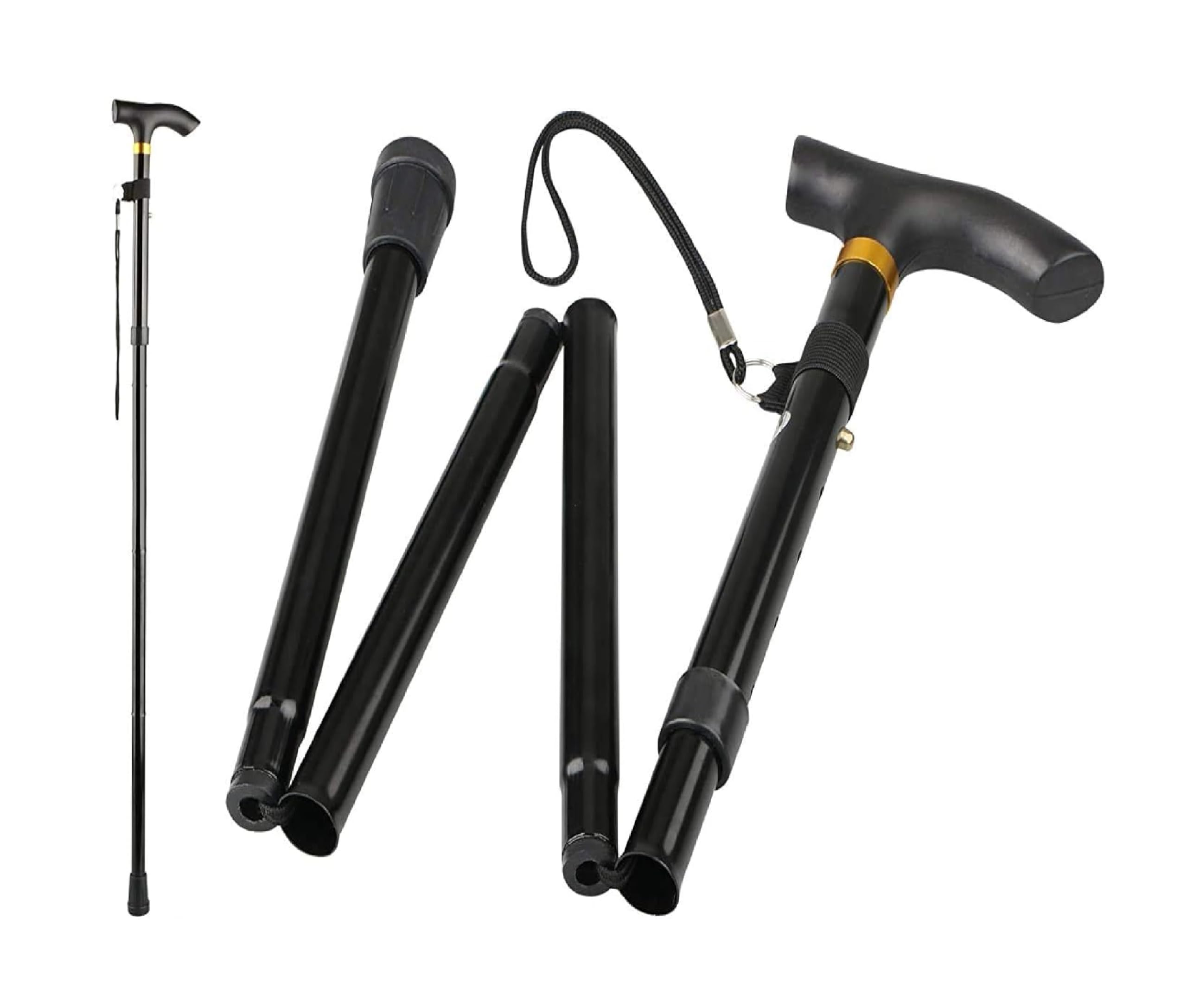 Foldable Walking Stick, Portable, Fully Adjustable, Lightweight, Aluminium, None Slip Foot, Walking Aid (PLAIN BLACK)