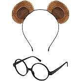 Xcgbxzd Chipmunk Costumes Accessory, Chipmunk Ears Headband and Black Round Glasses Frame for Halloween Party Animal Cosplay