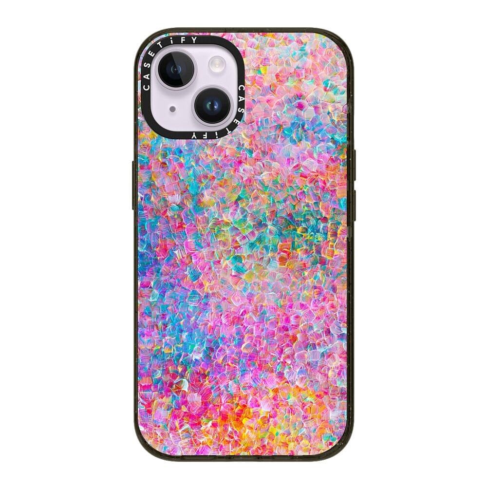 CASETiFY Impact Case for iPhone 14 [Slim / 8.2 ft. 4X Military Grade Drop Protection/Wireless Charging Compatible] - My Neon Summer - Clear Black Image