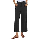 siliteelon Wide Leg Linen Pants for Women Summer Capri Palazzo Flowy Pants Casual Loose High Waist Trousers with Pockets