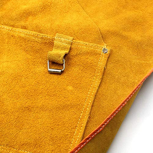 Leather Welding Apron Flame-Resistant Heat Resistant Work Apron Fire Resistant Welding/Welder Smock, 24 x 36 Inch, 6 Pockets