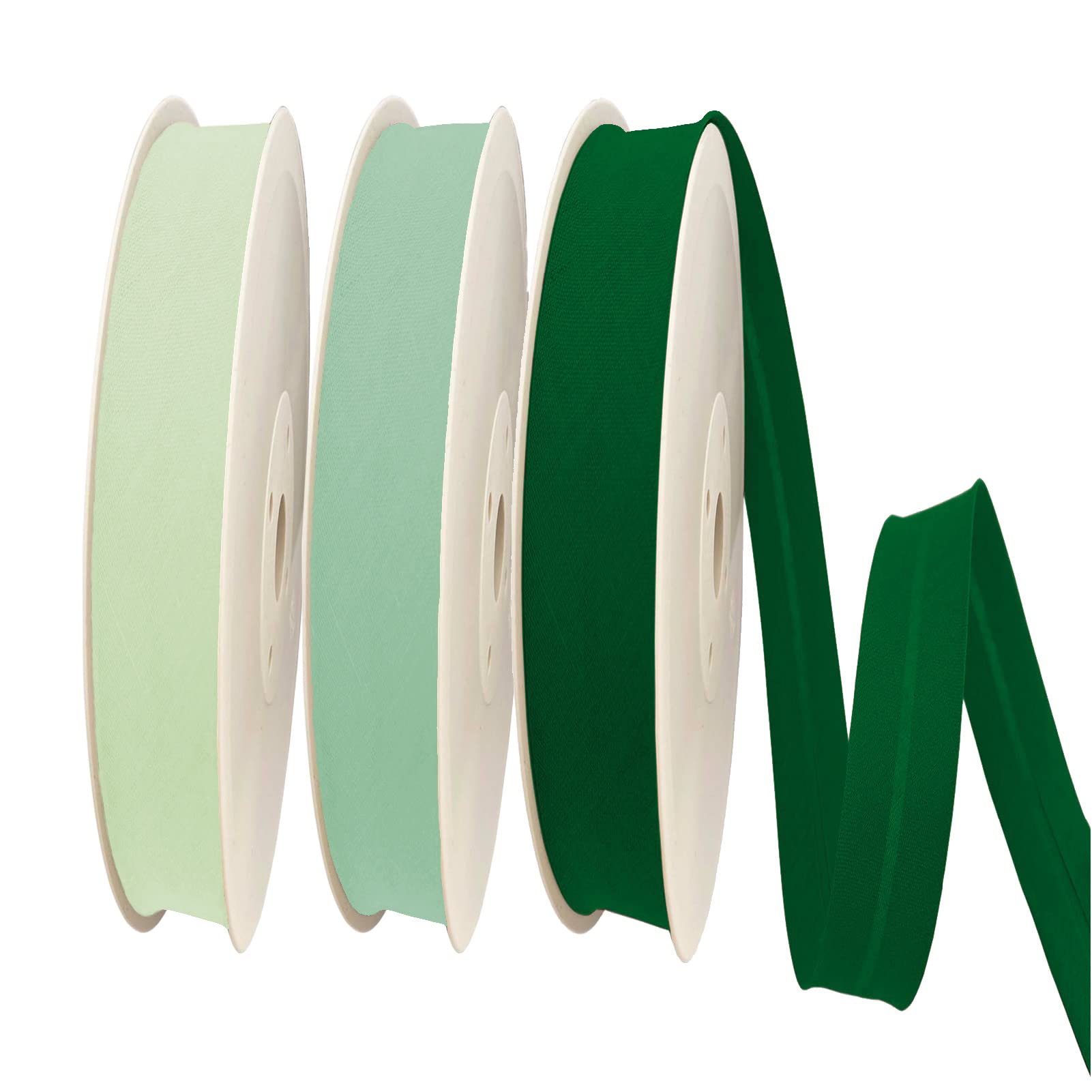 TEXTEX = 20mm Wide Bias Binding Tape. 50% Cotton and 50% Polyester. Pack of 3 Pieces of 10m Each - (Light Green/Aquamarine/Moss Green)