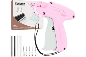 TWISTILT Stitch Gun for Clothes (Quick Fix Tool, Not a Sewing Machine), Handheld Clothing Tag Gun for Quick Clothing Repairs Includes 6 Needles, 1000 Black & 1000 White Fasteners (Pink)