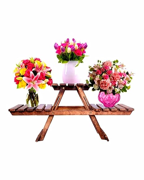 Decorhut Wooden Plant Stand - Folding Plant Stand - Wooden 3 Deck Folding Plant Stand