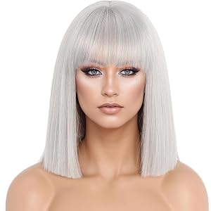 PORSMEER 14 inch Bob Wigs with Bangs Short Straight Bob Shoulder Length Hair for Women Heat Resistant Synthetic Wig for Cospl