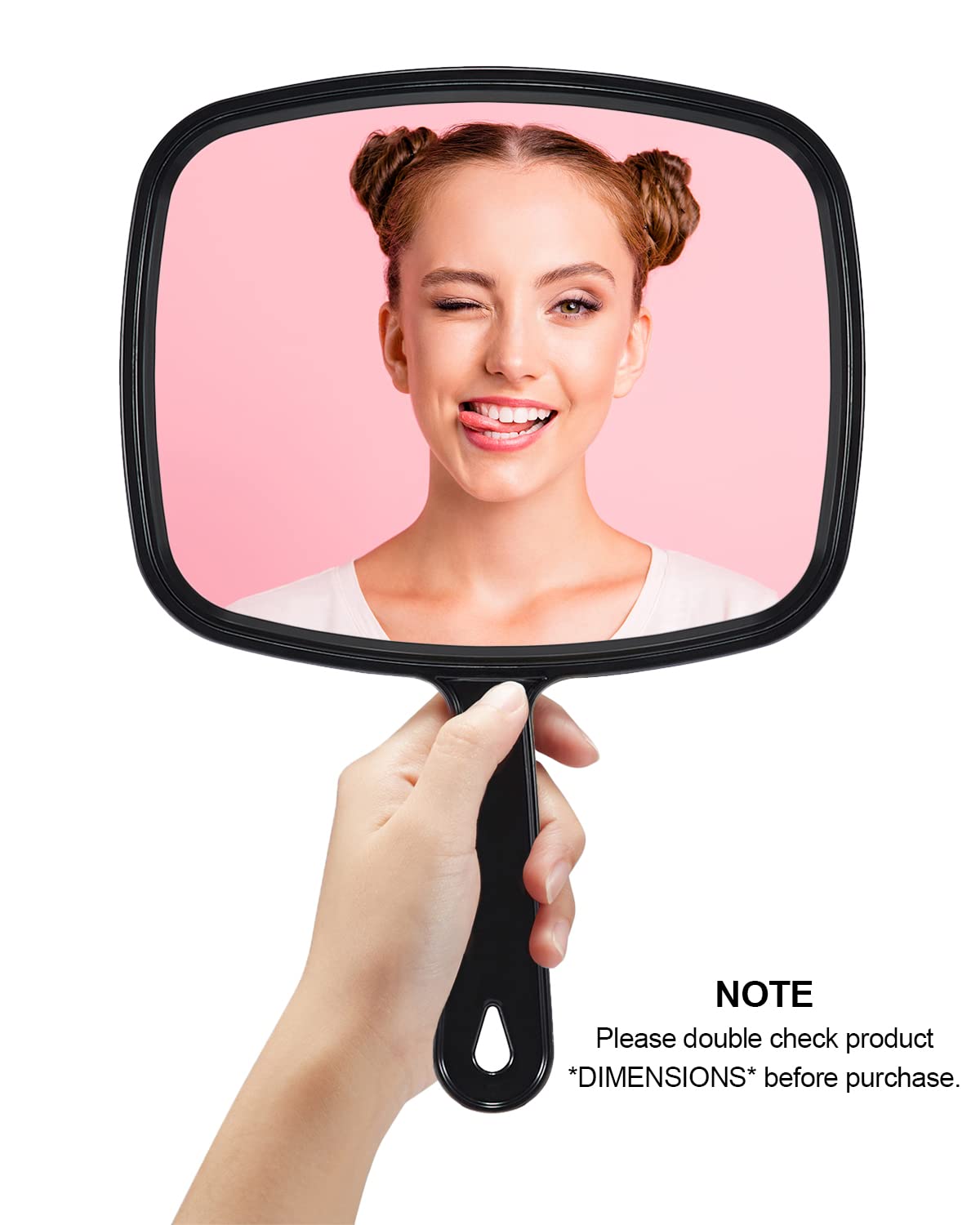 PROTECLE Large Hand Mirror, Salon Barber Hairdressing Handheld Mirror with Handle (Square Black 10.3