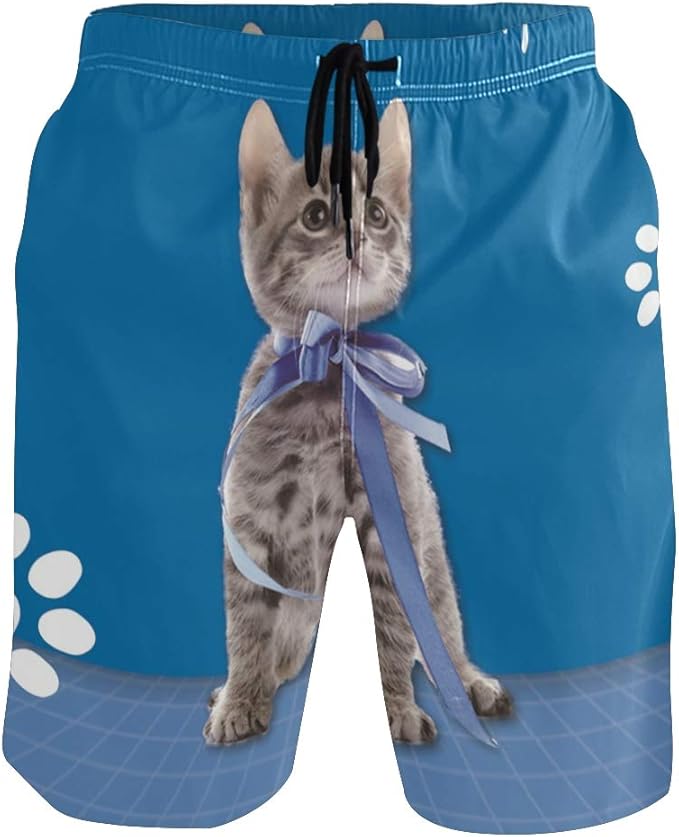 Cute Cat Kitty Kitten Men's Swim Trunks 7 Inch Short Quick Dry Beach