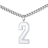 FindChic Sports Jersey Number 0 to 9 Necklaces for Men Boys Stainless Steel/ 18K Gold Plated/Black Custom 00-999 2/3 Digits Number Pendant Personalized Jewelry, with Gift Box