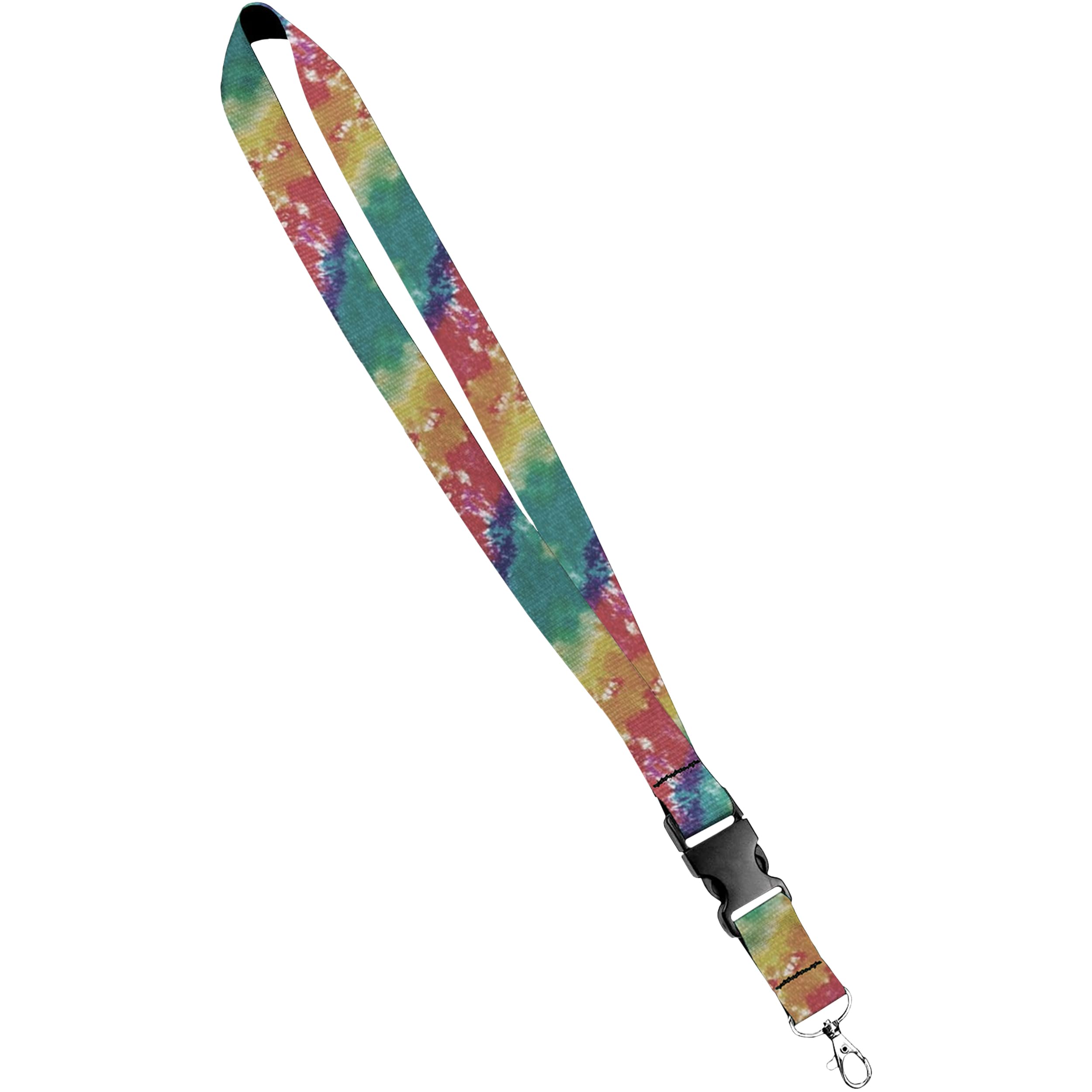 Print Lanyard - Satin Keychain Necklace with Side Release Buckle and Snap, ID Badge Holder - 1 Inch, Tie-Dye Rainbow — image 1