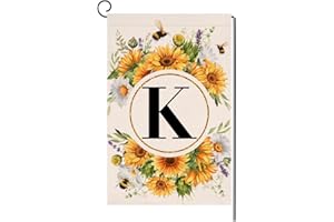 BLKWHT Monogram Letter K Garden Flag Summer Sunflower 12x18 Vertical Double Sided Spring Floral Bee Outside Decorations Small Burlap Family Last Name Initial Yard Flag