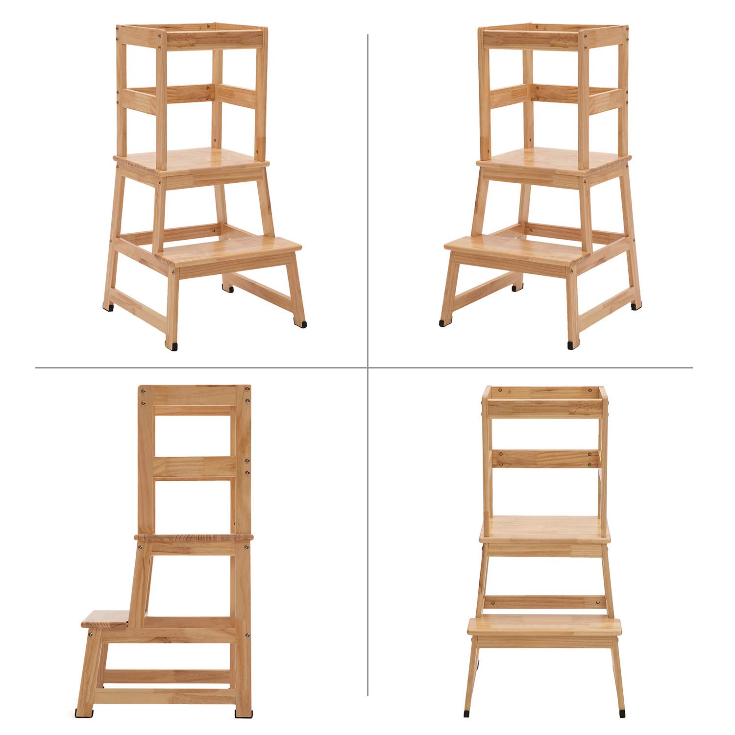Kitchen Helper Step Stool for Kids and Toddlers with Safety Rail Children Standing Tower for Kitchen Counter, Mothers' Helper Kids Learning Stool, Solid Wood Construction (Natural) : Baby
