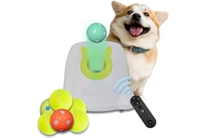 MKSY Automatic Dog Ball Launcher with Remote Control, Interactive Dog Ball Thrower Indoor Outdoor Fetch Machine Pet Ball Thrower for Small and Medium Size Dogs, 6pcs Balls Included