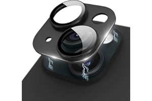 Kanosan Compatible for iPhone 15 Plus/iPhone 15 Camera Lens Protector Metal Plus Aluminium Alloy Ring 9H Tempered Glass Screen Camera Cover Black