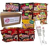 Samyang Hit Spicy Chicken Hot Ramen noodle Variety 10 pack (2 each:Hek Nuclear,Original,Cheese,Curry,Stew Type) + (4) Mixx Snack Boxx Chopstick