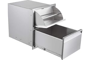 Atatod 17" W Outdoor Kitchen Single Drawer with Paper Towel Holder Combo Works with Your Grilling or Prep Zones Flush Mount for Outdoor Kitchen Island（Overall Size:17" W x 21" H x 21" D inch）