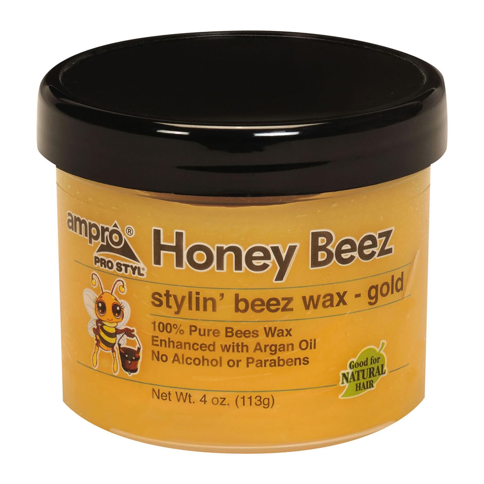 Ampro Pro Styl Beez Wax - Softens Your Hair and Provides Strong Hold - Infused with Argan Oil to Smooth and Condition Tresses - Creates Sleek Looks When Locking, Curling, and Braiding - Gold - 4 oz