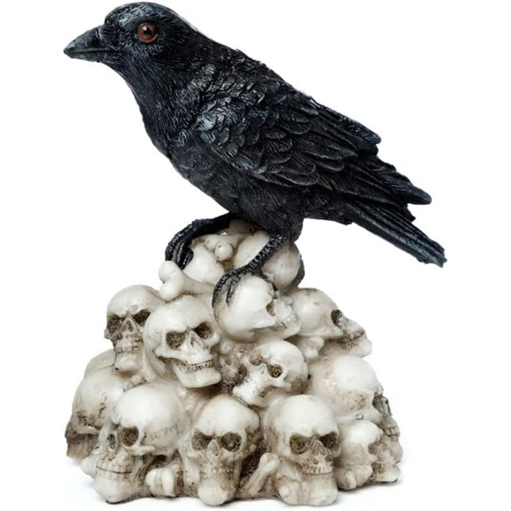 Puckator Crow Standing on Pile of Skulls Ornament - Home Decoration - Crow on Skulls - Ornaments - Resin - Home Accessories - Living Room Accessories - Human Skeleton - Goth Gifts For Men