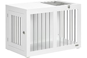 PawHut Dog Crate Furniture, 31.5" Dog Kennel Furniture Side End Table with Double Doors, for Medium Breeds, White