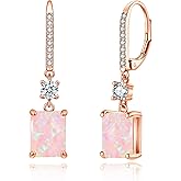CiNily Rectangular Cut-Opal Earrings for Women Trendy Leverback Drop Earrings Hypoallergenic, Pendant Earrings 14K Rose Gold Plated Hanging Lever Earrings Pink Opal Hoops Fashion Jewelry Gifts