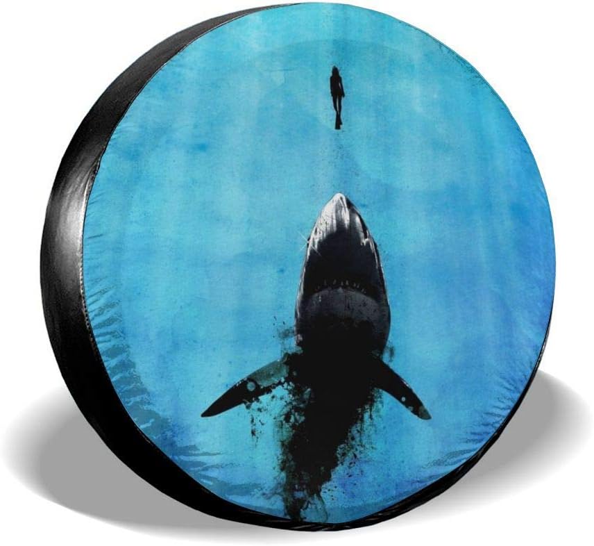 BUN Spare Tire Cover Ocean Shark Protector Waterproof Wheel Cover Universal Fit for Jeep, Trailer, RV, SUV, Truck Travel Trailer Accessories 14 15 16 17 Inch