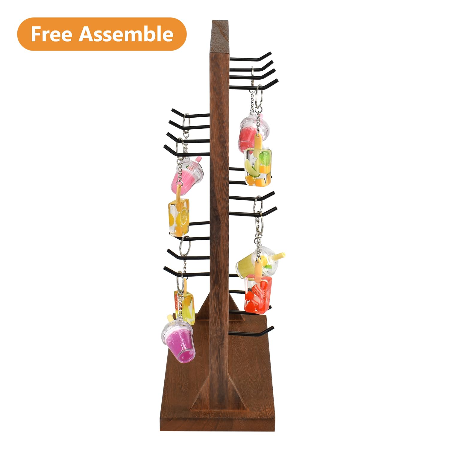 Ikee Design 5 Tiers Wooden Jewelry Display Rack with 20 Removable Metal Hooks,Earring Card Display Stand,Jewelry Organizer,Bracelet Organizer,Keychain Stand,Brown Color