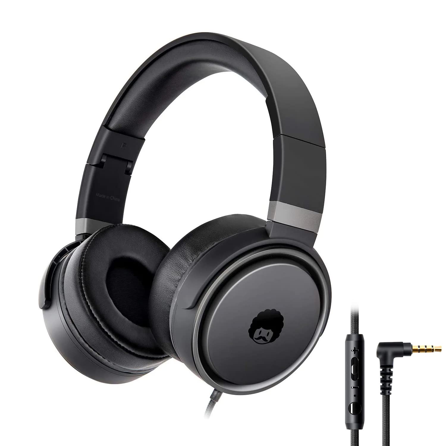 Rockpapa Circle ONE Wired Headphones with Microphone and Volume Control Foldable Lightweight Headset for Cellphones Tablets Smartphones Laptop Computer PC Mp3/4 CD DVD Black/Grey