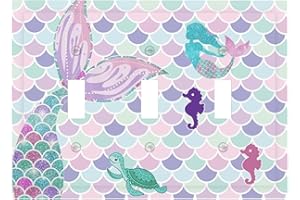 SPTVAN Mermaid Scales Tail 3 Gang Light Switch Cover Triple Toggle Wall Plate Decorative Switchplate Electrical Faceplate for Girls Kids Bedroom Nursery House Living Room Decor
