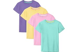 HoeVou 4 Pack Girls Shirts Cotton Short Sleeve Shirts for Girls Kids T-Shirts Tees Summer Tops