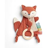Itzy Ritzy Bitzy Crinkle Sensory Toy with Teething Toy, 0 Months &amp; Up (Fox) | Teething Relief Sensory Toy with Crinkle Sounds, Braided Teether Ring, and Textured Ribbons to Support Sounds &amp; Visual Play