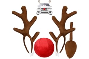 Narremcoy Car Reindeer Antlers & Nose Decorations - Cute Rudolph Reindeer Auto Holiday Accessories with Ears - Christmas Roof Top Decorations for SUV Van Truck