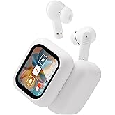 NerdTech Touch Screen Earbud - Wireless Bluetooth 5.4 Earbuds Noise Cancelling Touchscreen Earbuds - Digital Display Headset Ideal for Sports Earphones - Waterproof Bluetooth (White)