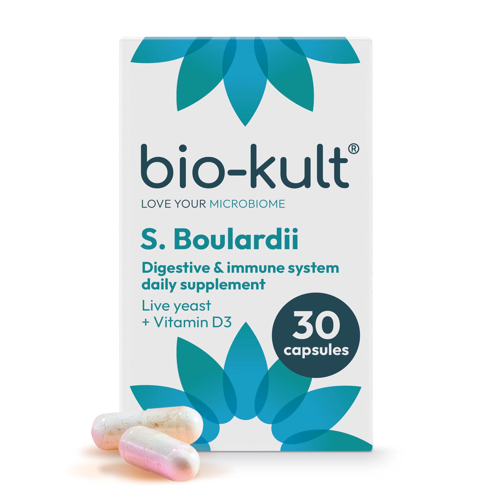 Bio-Kult S. Boulardii + Vitamin D3 – Saccharomyces Boulardii Yeast with Preplex Prebiotics for Gut & Immune Support – Resilient Live Yeast Culture – Suitable for Travel & Antibiotics – 30 Capsules