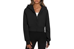 Womens Baggy Zip Up Sweaters Cropped Hoodies Casual Long Sleeve Tops with Pockets Oversized Sweatshirts Fall Clothes Outfits