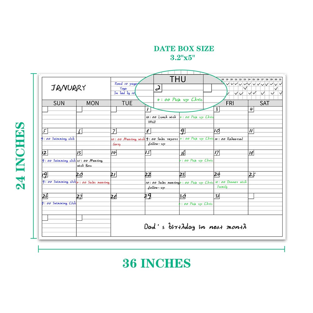 Premium Nano Erase Film Wall Calendar with Goal Tracker - Large 24\