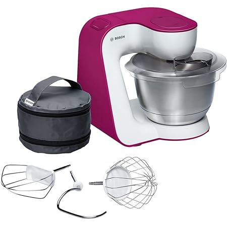 Bosch MUM54P00 Küchenmaschine StartLine, 900 W, 3,9 L Edelstahl-Rührschüssel, 3D Rührsystem, 7 Schaltstufen, weiß / wild purp