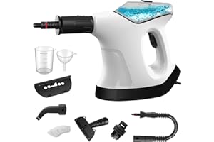CXYHMG Handheld Steam Cleaner, 10S Immediate Heat Hand Held Steam Cleaner for Home, with Visualized Large Water Tank & 9 PCS Accessories & Safety Lock, for Window,Car,Kitchen,Couch,Floor (WHITE+BLACK)